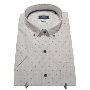 Camisa hombre manga corta beige estampada Kent’s 03